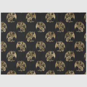 Seda Elegante Papel de tela de dragón de oro negro