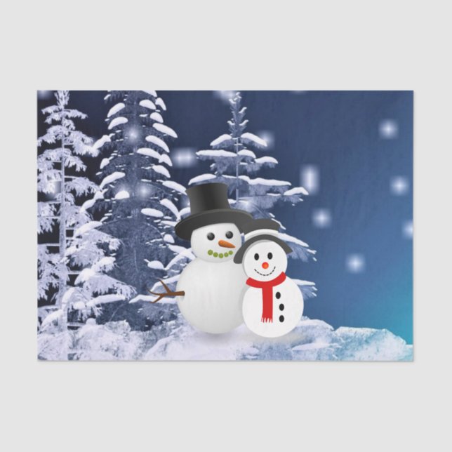 Seda Escena Invernal Muñecos de Nieve Decoupage Papel d (Anverso)