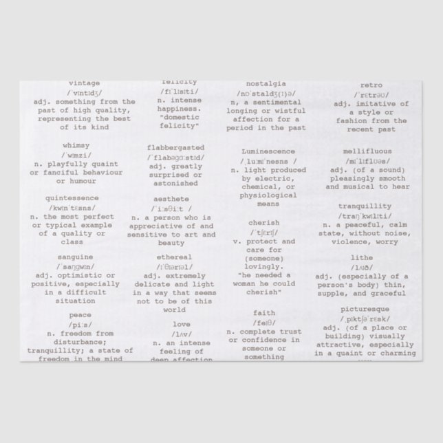 Seda Escritura de diccionario Palabras papel antiguo (Anverso)