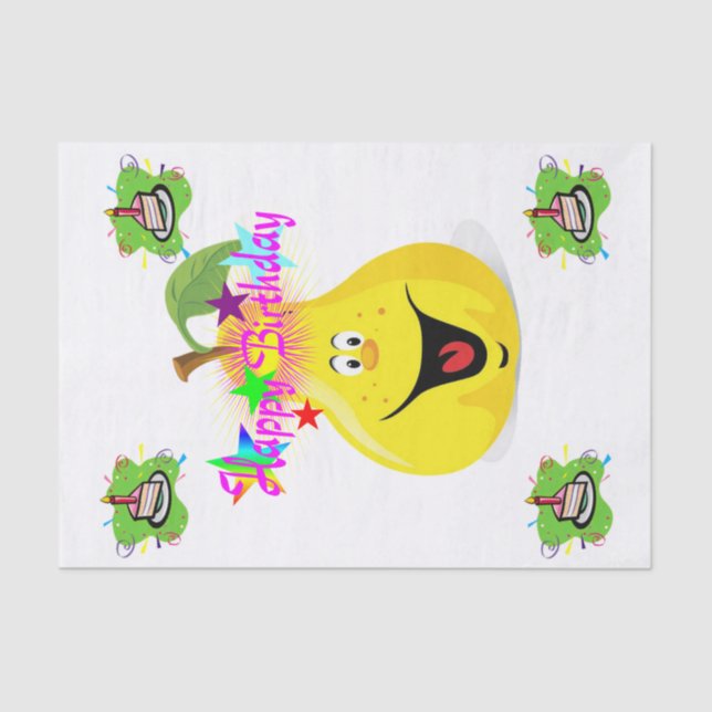 Seda Feliz Cumpleaños Papel Tejido Pastel de Pear (Anverso)