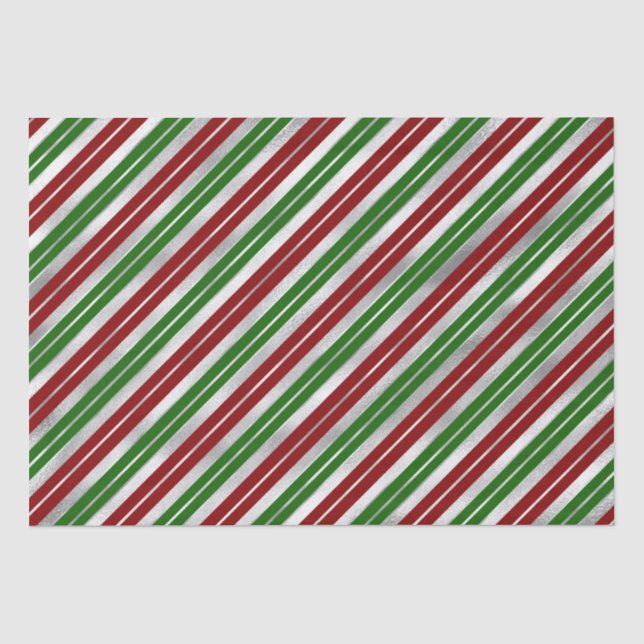 Seda Fiesta Plateada de Papel Aluminio, Rayas Navideñas (Anverso)