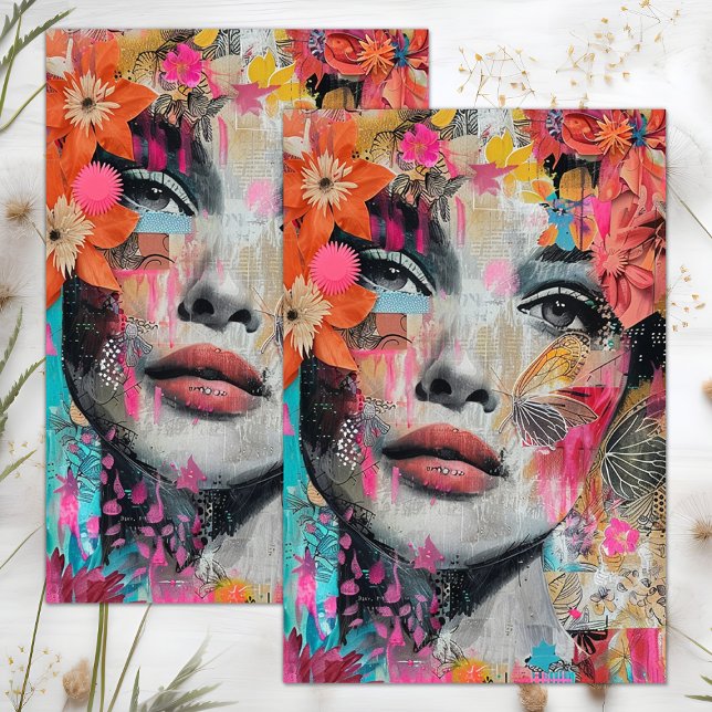 SEDA FLOR DE CHICA BOHO PAPEL TISÚ DECUPADO (BOHO FLOWER GIRL DECOUPAGE TISSUE PAPER)