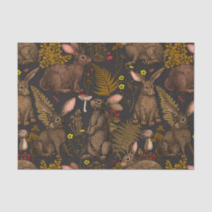 Seda Flora de conejos y bosques Papel de tejidos