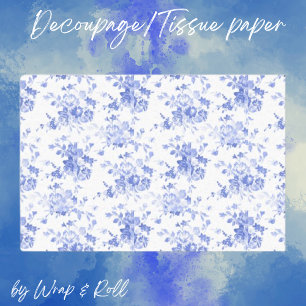 Seda Flores azules en papel de tejidos de descascaramie