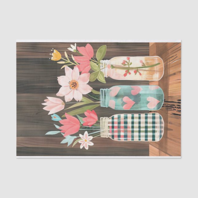 Seda Flores de primavera en papel de tejidos de macarro (Anverso)