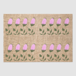 Seda Flores rosadas en papel de tejidos en burlap