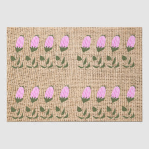 Seda Flores rosadas en papel de tejidos en burlap