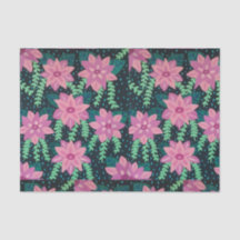 Flores rosas en papel de tejidos de tela negra
