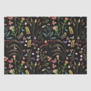 Seda Flores salvajes negras Papel de tejidos