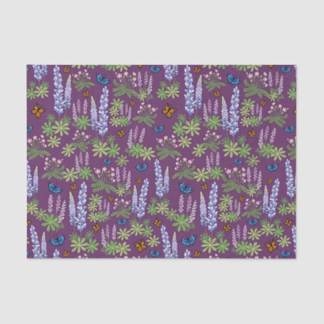 Seda Flores y mariposas desacoplan el altramuz de papel (Anverso)