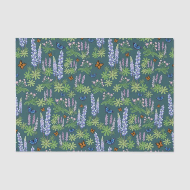 Seda Flores y mariposas desacoplan el altramuz de papel (Anverso)