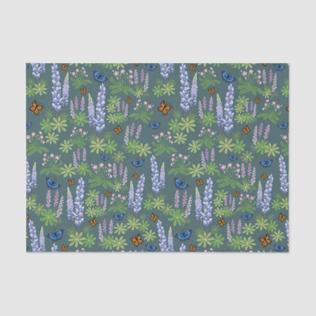 Seda Flores y mariposas desacoplan el altramuz de papel (Anverso)