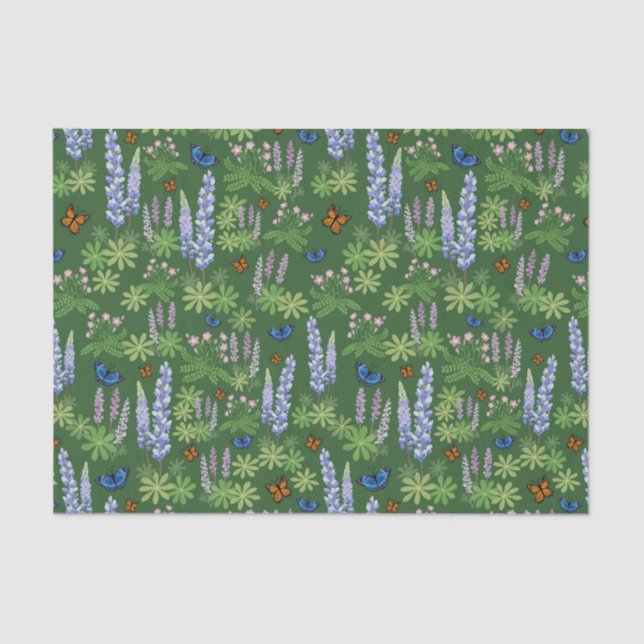 Seda Flores y mariposas desacoplan el altramuz de papel (Anverso)