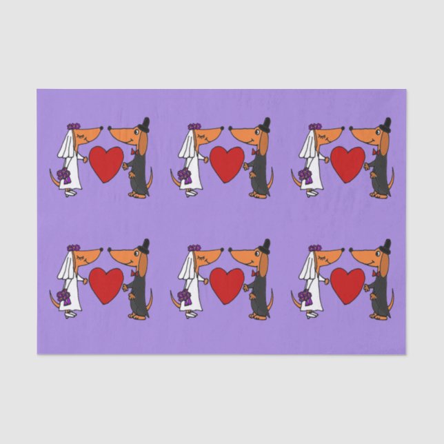 Seda Funny Papel de tejidos Boda Dachshund (Anverso)