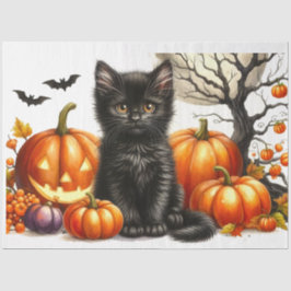Seda Gato de Halloween con papel de tejidos de descompo