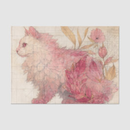 Seda Gato Rosa Bonito con Flores en Papel de Aspecto An