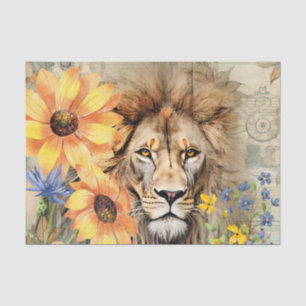 Seda Girasoles y papel tisú de cabeza de león vintage