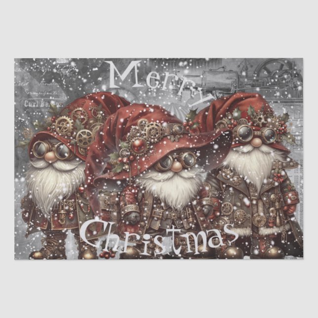 Seda Gnome Steampunk Navidades de invierno papel de deb (Anverso)