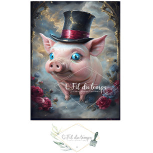 Seda Gracioso animal con el papel de Decoupage Gorra.