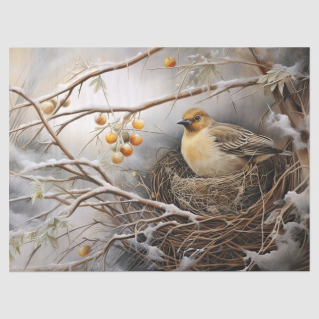 Seda Hermoso Papel De Tejido De Aves De Invierno (Anverso)