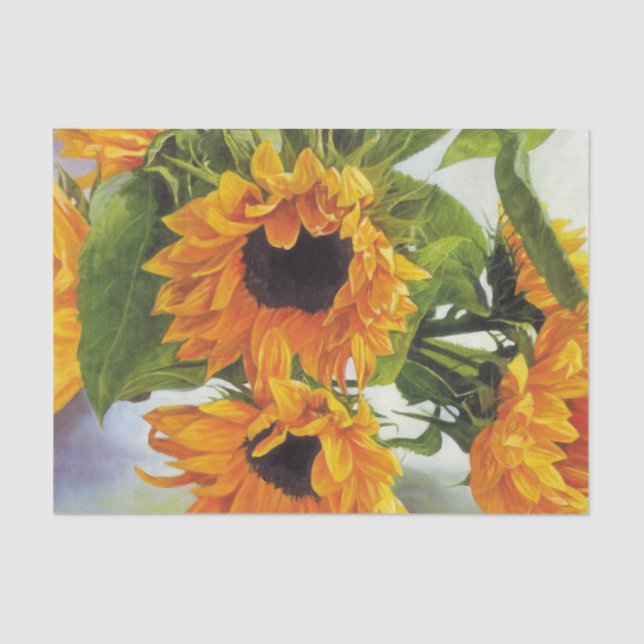 Seda Hermoso papel de tejidos con pintura de girasol (Anverso)