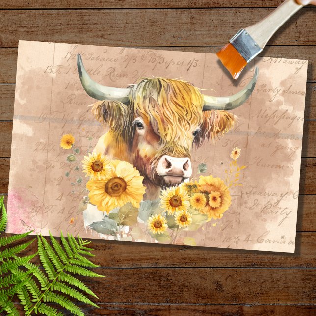 Seda Highland Cow Sunflowers 6 Papel de descomposición (Subido por el creador)
