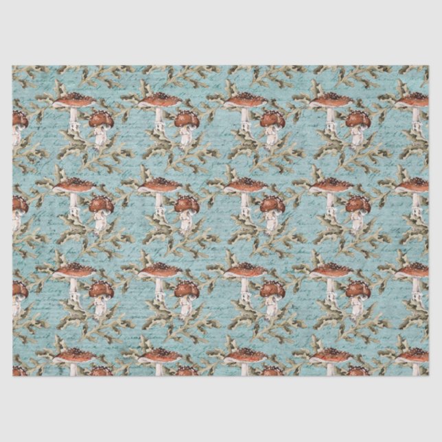 Seda Hongos de Woodland sobre papel de tejidos Verde az (Anverso)