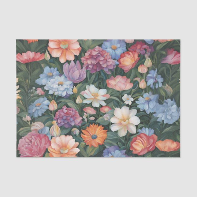 Seda Jardín de Flores Iridescentes Papel de Decoupage (Anverso)