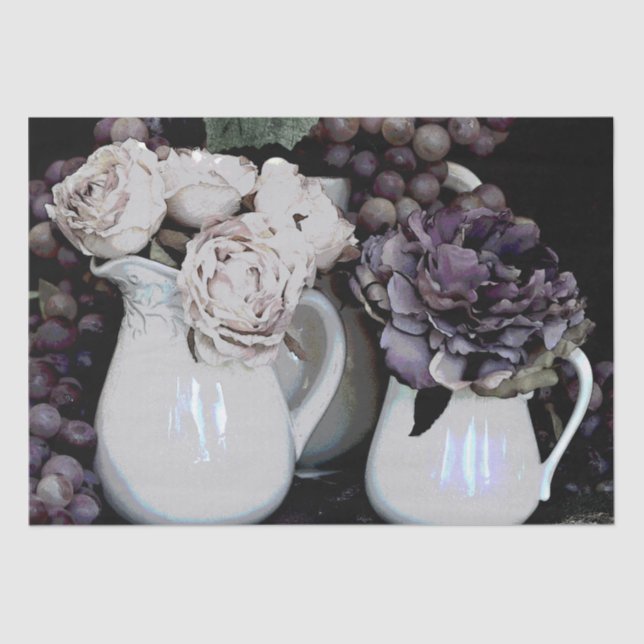 Seda Juego de papel de tejidos de 2 jarras, uvas y flor (Anverso)