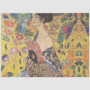 Seda Klimt Lady Con Papel De Decoración Del Ventilador