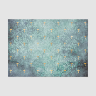 Seda Lavado azul con hongos dorados Papel de descomposi