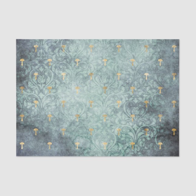 Seda Lavado azul con hongos dorados Papel de descomposi (Anverso)