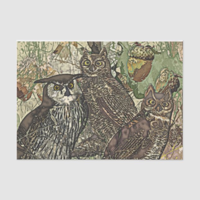 Seda Lechuzas en estilo batik de 10lb Papel tapiz, blan (Anverso)