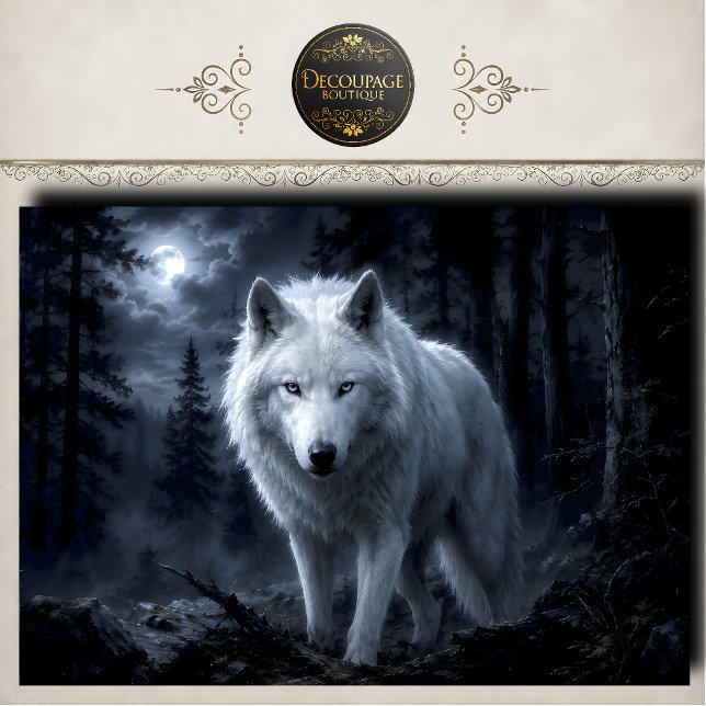 Seda Lobo de Invierno en Papel de Decoupage de Bosque N (Winter Wolf in Snowy Forest Decoupage Paper | Rust)
