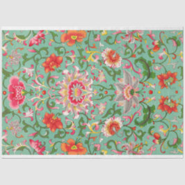 Seda Magnífico papel de descomposición floral turquesa