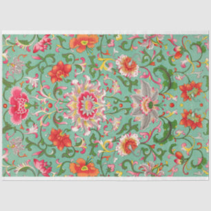 Seda Magnífico papel de descomposición floral turquesa