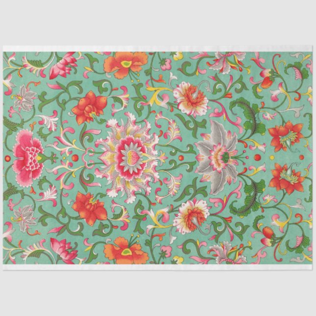 Seda Magnífico papel de descomposición floral turquesa (Anverso)