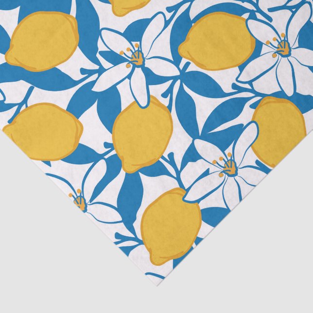 Seda Mano de esbozo de limón floral dibujada - Papel de (Detalle)