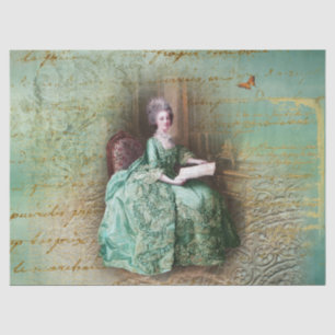 Seda Marie Antoinette Papel de Tejido Verde azulado