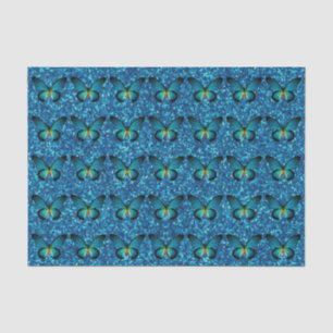 Seda Mariposa Azul En Papel De Tejido De Purpurina Azul