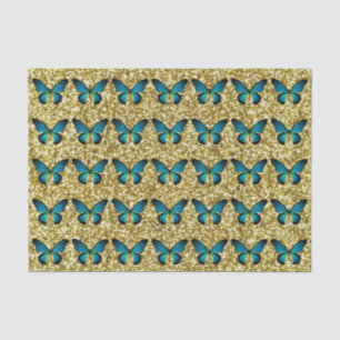 Seda Mariposa Azul Sobre Papel De Tejido Purpurina De O