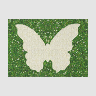 Seda Mariposa De Lace Sobre Papel De Tejido Verde Purpu