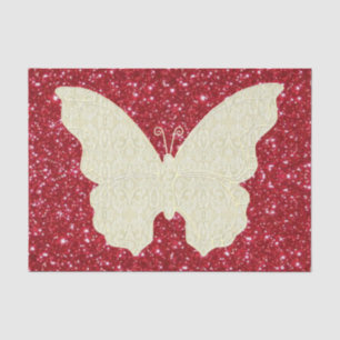 Seda Mariposa De Lazo En Papel Tejido De Purpurina Rojo