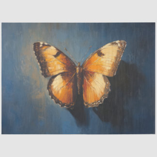 Seda Mariposa Dorada En Papel De Descascarilla Azul Osc