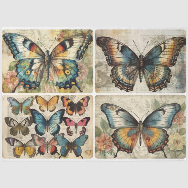 Seda Mariposas de época 4 envases Papel de tejidos (Anverso)