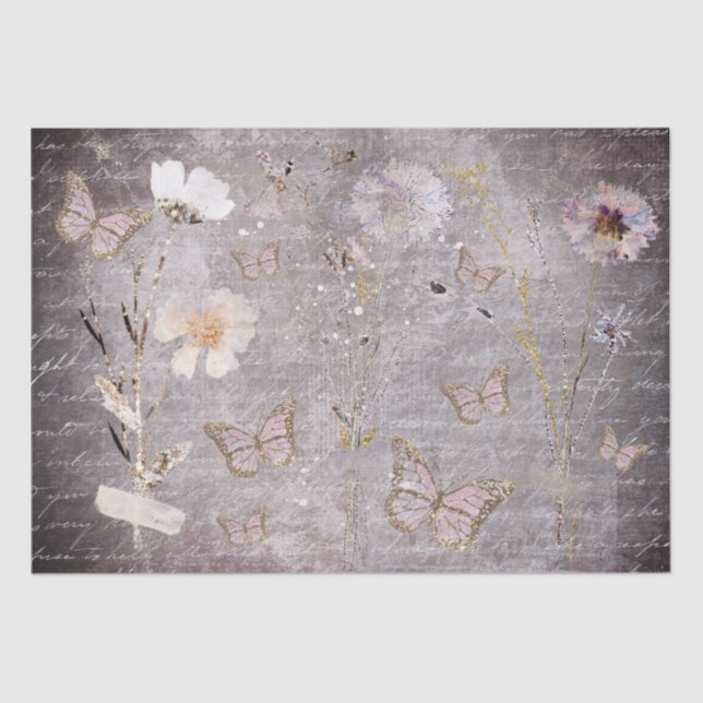Seda mariposas y papel higiénico de flores secas (Anverso)