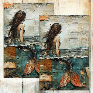 SEDA MERMAID EN PAPEL DE TEJIDO DE MEDIOS MEZCLADOS