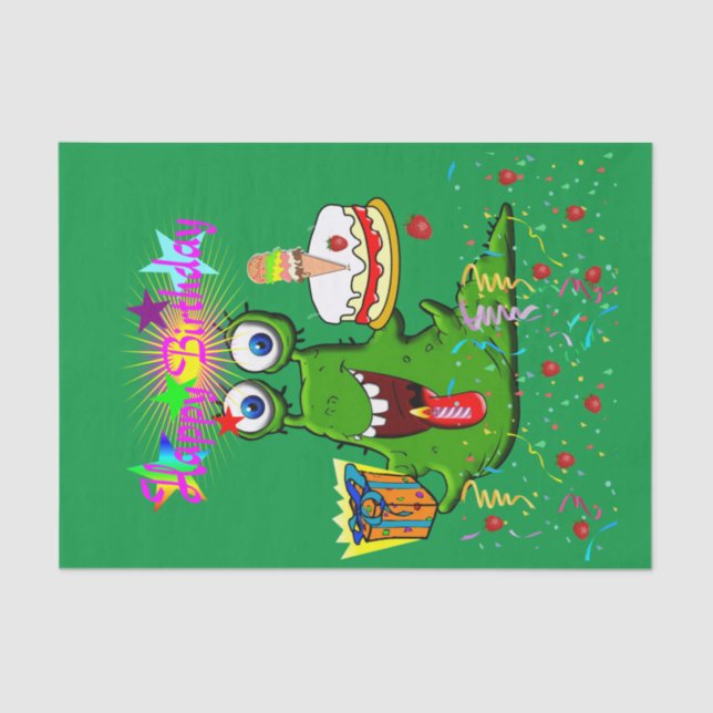 Seda Monstruo de Papel Tejido Feliz Cumpleaños (Anverso)