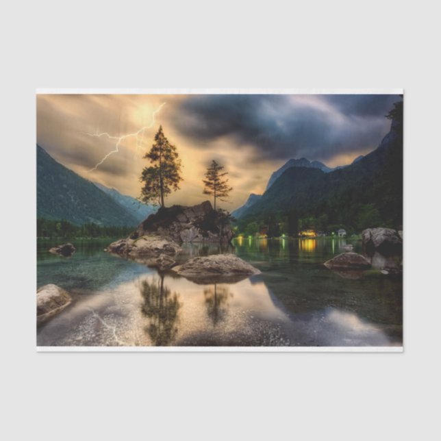 Seda Montañas del Lago Sunset 2 Papel del Tejido de Des (Anverso)