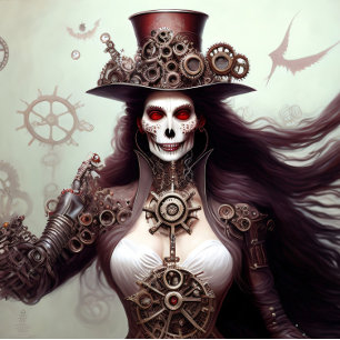 Seda Mujer cráneo de steampunk Tejido papel Mousseline